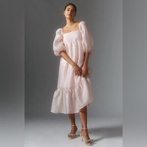 Anthropologie Textured Puff-Sleeve Dress